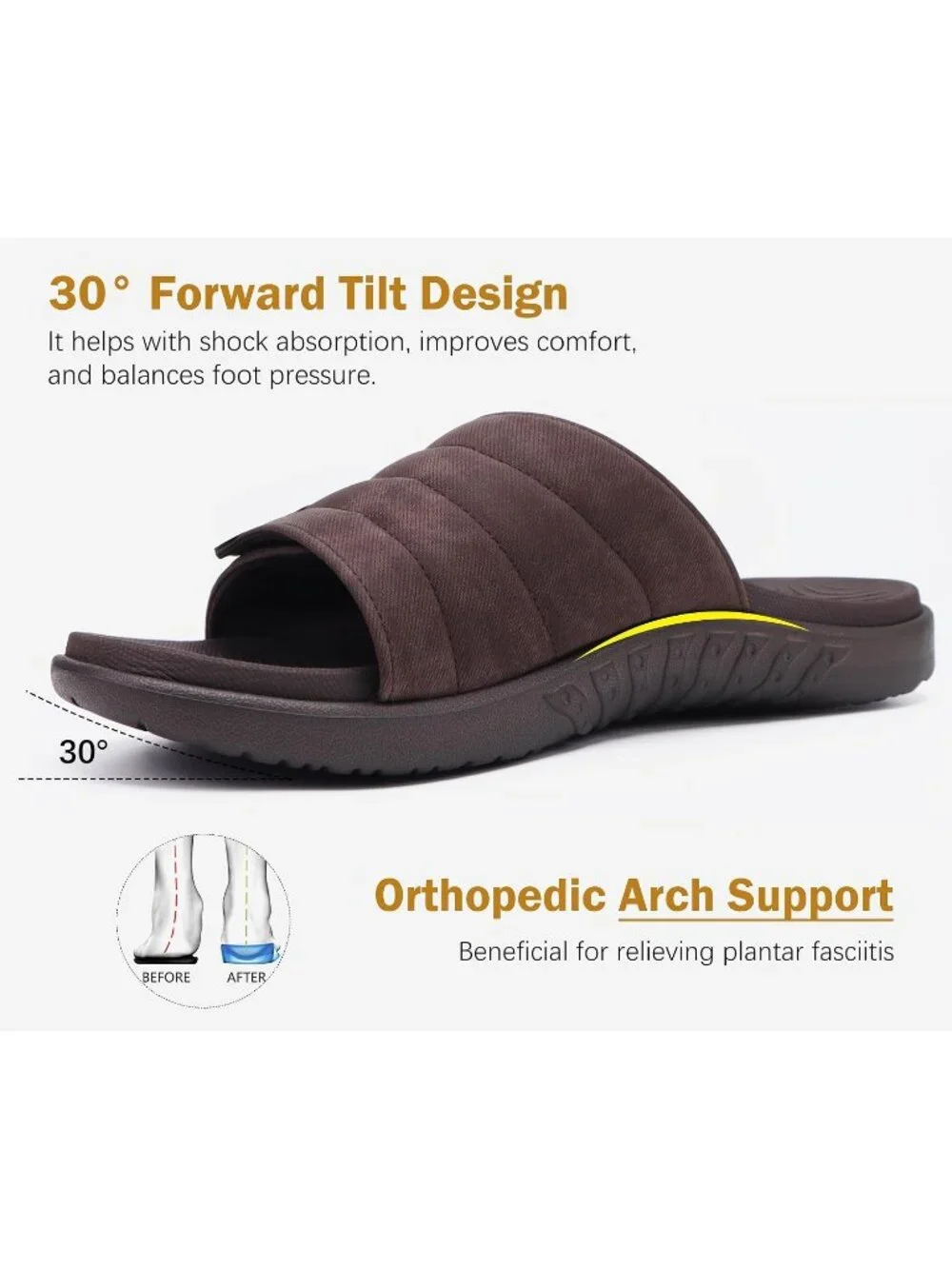 Men's Brown Adjustable Orthotic Plantar Fasciitis Open Toe Athletic Sandal Shoes